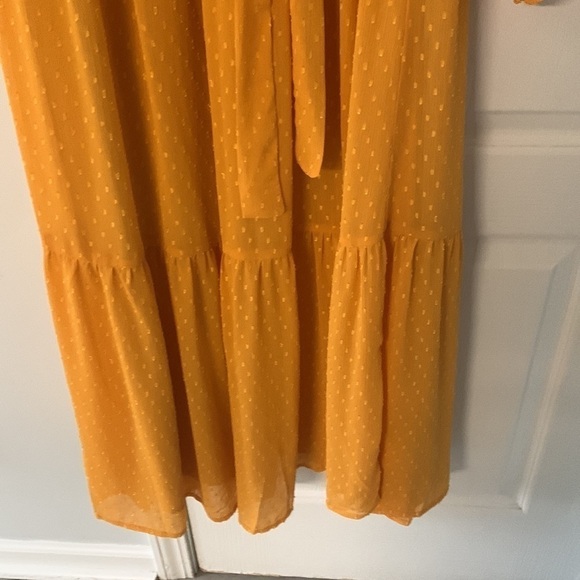 English Factory‎ Swiss Dot Smocked Maxi Dress medium mustard ruffle fall - Picture 12 of 16